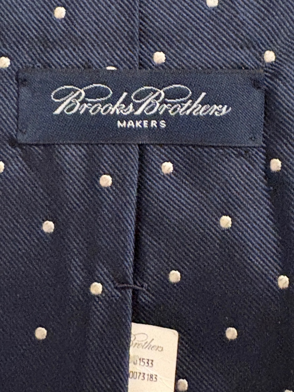 Brooks Brothers Makers Vintage Silk Polka Dot Tie Navy Blue Made in USA 3.75"